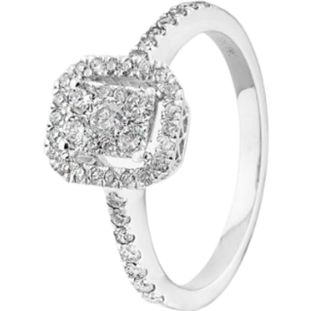 9ct White Gold 0.49ct Diamond Baguette Halo Cluster Ring THR15209-50 P - Silver