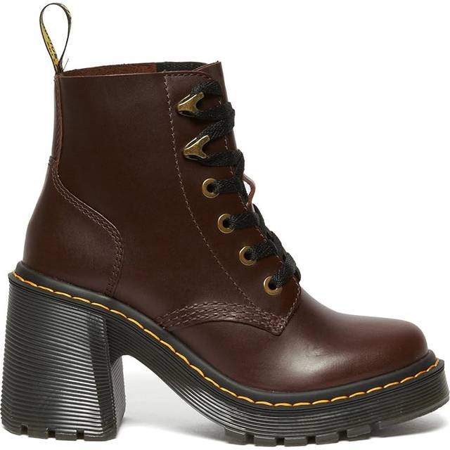 Dr. Martens Jesy Leather Flared Heel Boots in Brown, Size: 3