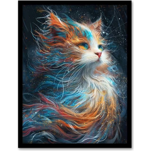 Wall Art Print Ethereal Orange Maine Coon Cat Lover Pet Portrait Art Framed Poster - Black - A4
