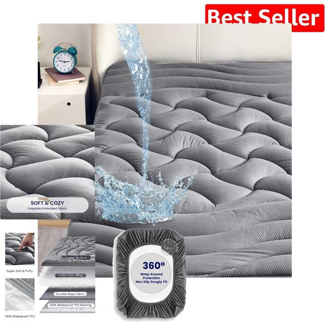 SLEEP ZONE Cooling King Mattress Pad for Back Pain Relief  Extra Thick and Waterproof Pillow Top Bed Cover  78 x 80 Inches (Grey  King)