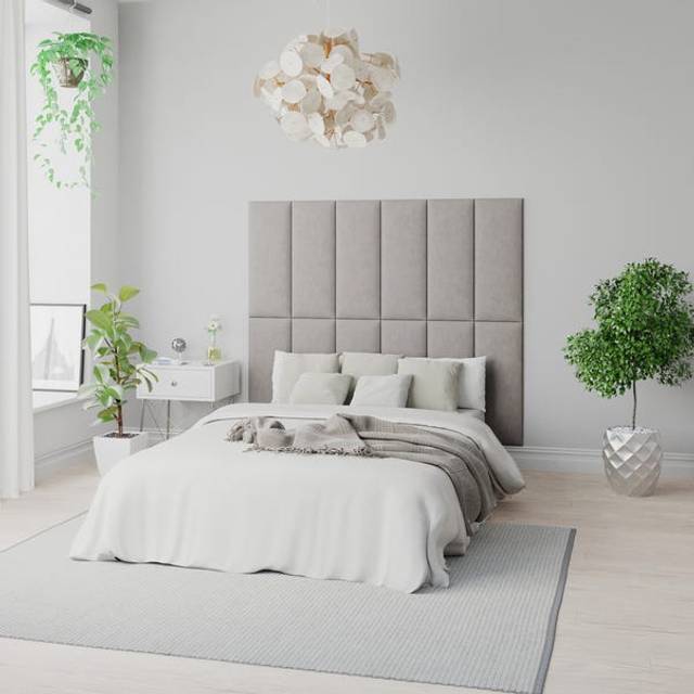 Aspire Easymount Wall Mounted Upholstered Panels Modular Diy Headboard In Plush Velvet Fabric Silver (pack Of 2), Silver