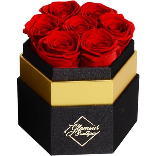 GLAMOUR BOUTIQUE 7-Piece Forever Red Rose Box - Preserved Roses in a Box  Immortal Roses in a Box That Last A Year - Eternal Rose Preserved