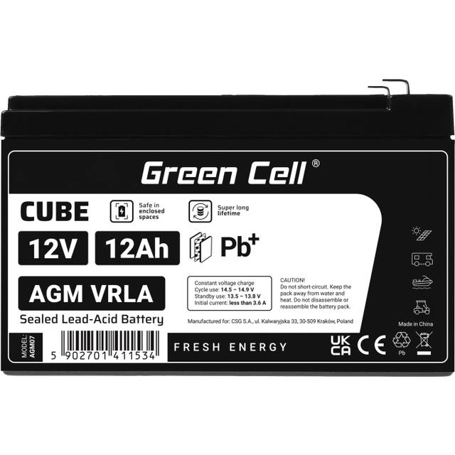 Green Cell AGM Battery 12V 12Ah - Batterie - 12.000 mAh Sealed Lead Acid (VRLA)