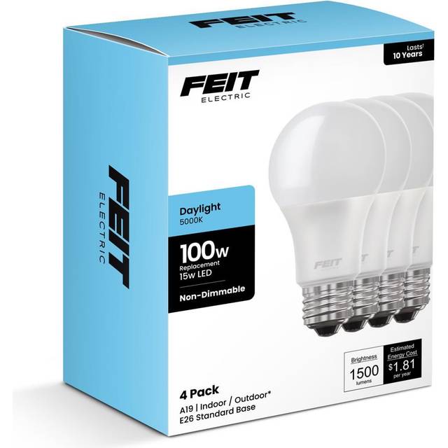 Feit Electric 3018646 100W A19 E26 Daylight Equivalence Medium LED Bulb, Pack of 4