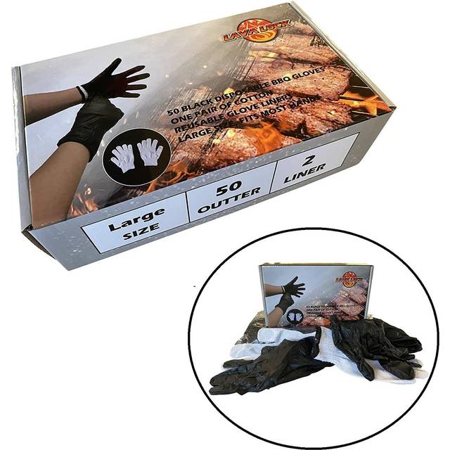 LavaLock Disposable Nitrile BBQ Gloves with Cotton Liners for Outdoor Cooking Grilling Smokers and Barbecue Competition  Chef or Kitchen use (Large 50
