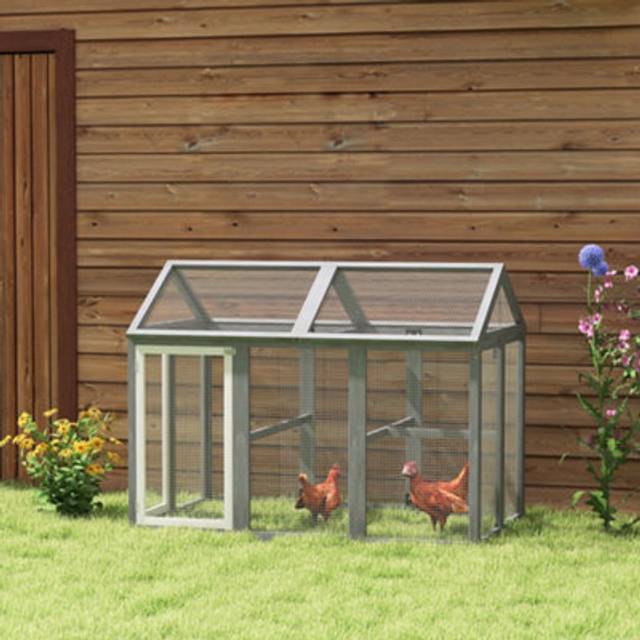 PawHut Chicken Run - Wooden Chicken Coop w/ Combinable Design - Grey | TJ Hughes Natural