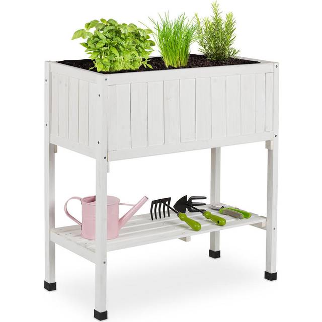 Relaxdays - Raised Planter, Liner, Elevated Herb Box, 80 x 74 x 38 cm, Garden, Balcony & Patio, Flowerbed, Fir Wood, White