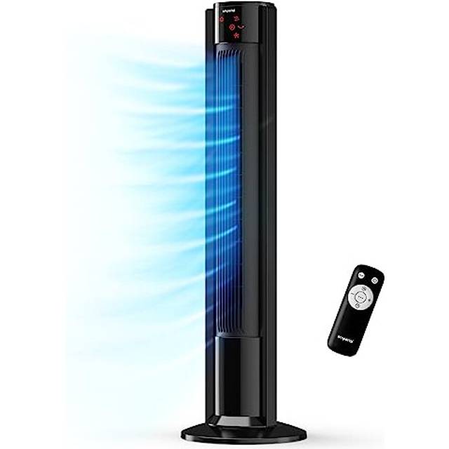 Emperial 42" Tower Fan with Remote Control - Oscillating Bladeless Cooling Fan, Portable 7 Hour Timer, 3 Modes & 3 Speeds - Black - White (110cm H X 32.5cm W X 32.5cm D)
