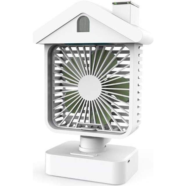 (White) Wireless Desk Fan&Humidifier 2 in 1 USB Charging Table Fan with LED Nightlight