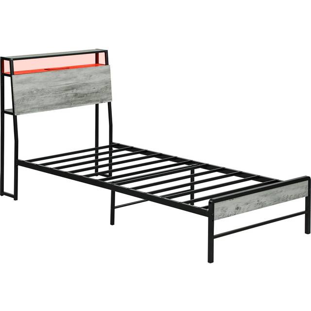 HOMCOM LED Cement Grey Bed Frame with Charging Station - 135 x 190cm | TJ Hughes