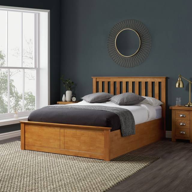 Oak Wood King Ottoman Bed and Mattress Bundle Phoenix Nebula 150cm 5ft