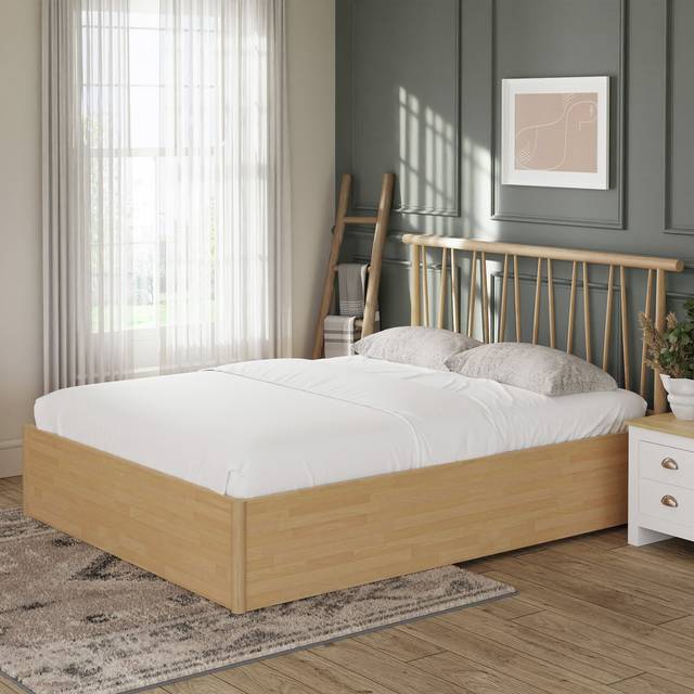 GFW Fusum Double Oak Spindle Wooden Ottoman Bed - Brown