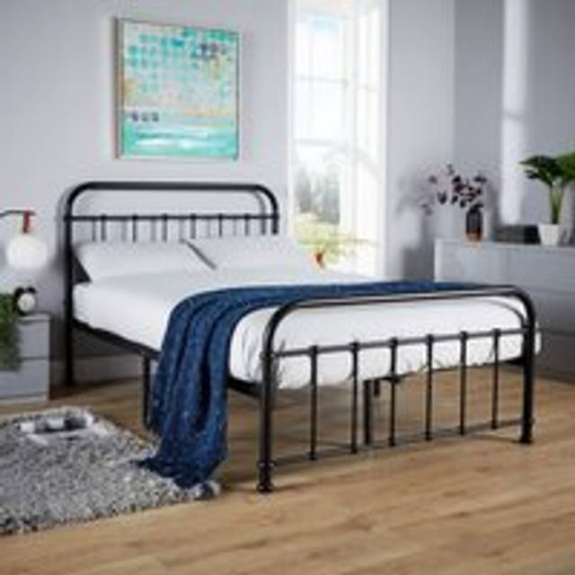 (Double 4ft6) Single / Double Metal Bar Bed Frame Solid Slats