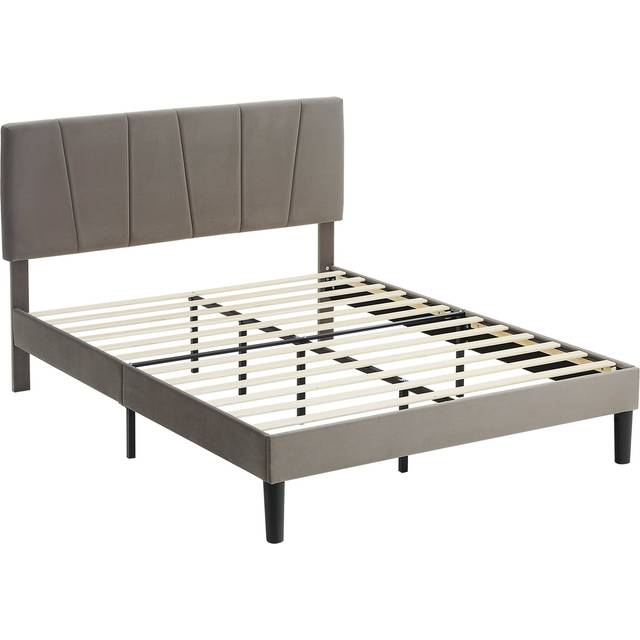 HOMCOM Double Bed Frame with 5-Level Adjustable Headboard Wooden Slats, Grey