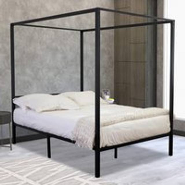 (King) Home Source Sierra 4 Poster Black Metal Canopy Bed Frame