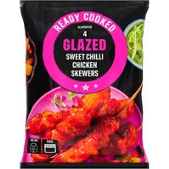Iceland Ready Cooked 4 Sweet Chilli Glazed Chicken Skewers 340g