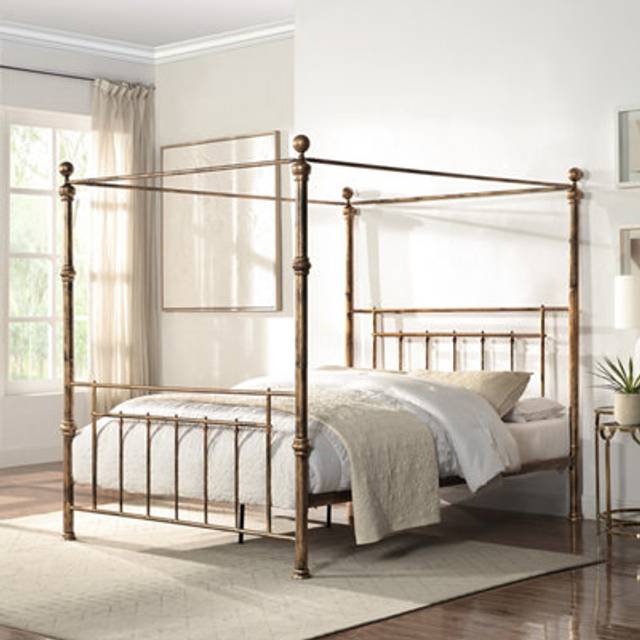 Welwyn Vintage Victorian 4 Poster Antique Brass Metal Bed Frame - Bronze - Double