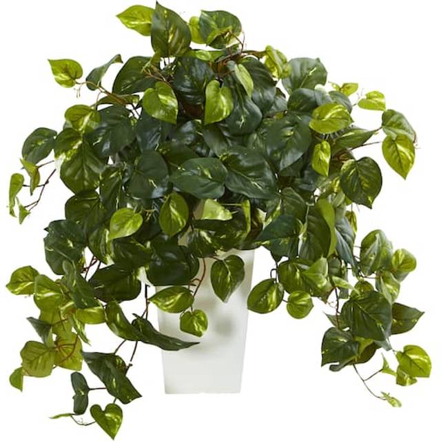 Pothos Artificial Plant in White Tower Vase
