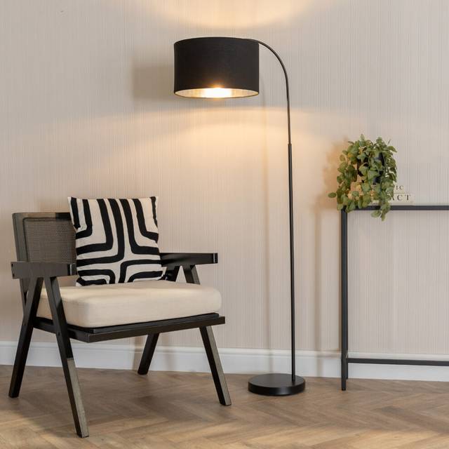 Large floor lamp living room lounge light black & chrome lampshade led bulb
