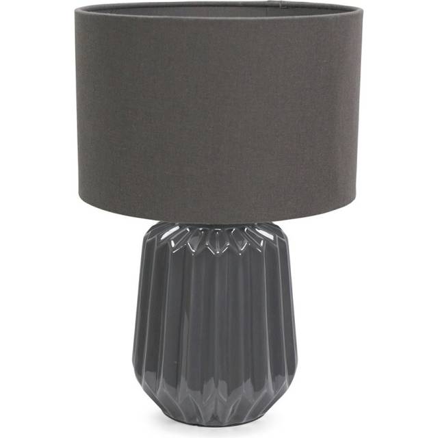 Valuelights - Zak Charcoal Grey Textured Ceramic Bedside Table Lamp with Drum Shade