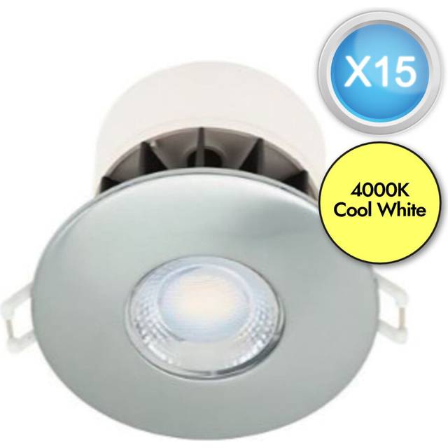 Set of 15 Fire Rated LED Bathroom Downlights - Brushed Steel IP65 Recessed Downlights
