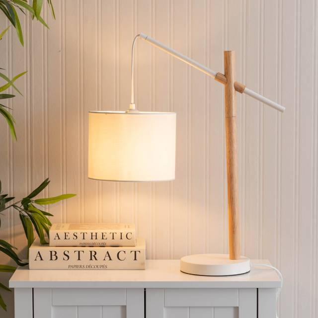 Adrianna Wooden Hanging Table Lamp with White Drum Lamp Shade