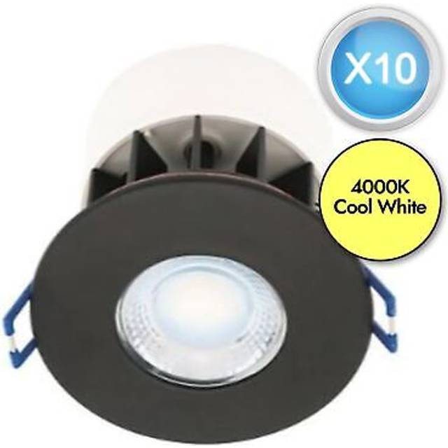 Set of 10 Fire Rated LED Bathroom Downlights - Matt Black IP65 Recessed Downlights