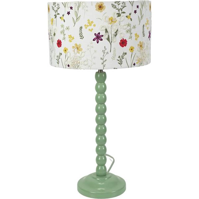 ValueLights Bobbins Floral Embroidery Shade Green Table Lamp & Bulb
