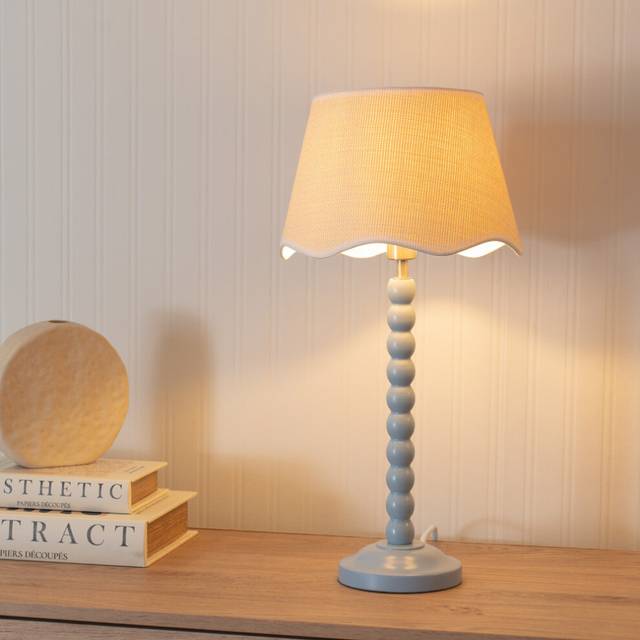 Bobbins Powder Blue Table Lamp with Linen Scallop White Trim Shade - Pale Blue - One Size