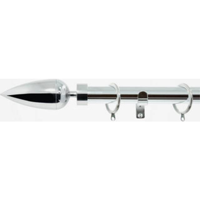 Polished Chrome 28mm Teardrop Fixed Length Metal Curtain Pole - Metallic Silver - 105cm