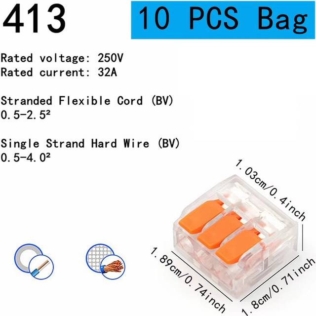 (10pcs-413-Bag) 10-75 Pcs Orange Universal Type Quick Plug-in Terminals,Electrical Equipment Connectors,Wire Connector Terminals,250V/32A