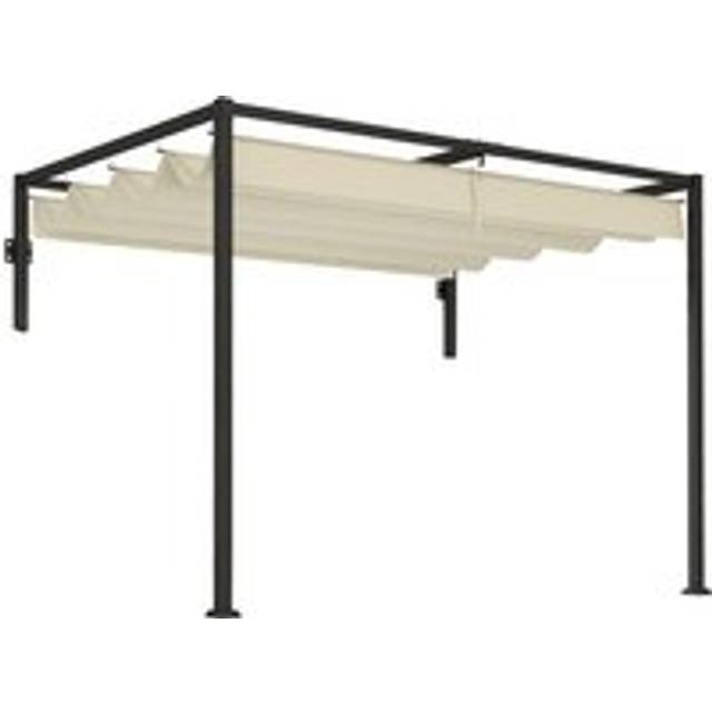 Outsunny 2 x 3(m) Wall Mounted Pergola with Retractable Roof - Khaki | TJ Hughes