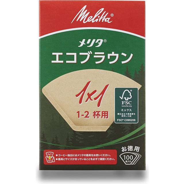 Melitta Filter Paper for 1-2 Cups Eco Brown FSC Mix 1x1 Natural Brown 100 Sheets PE-11GBN