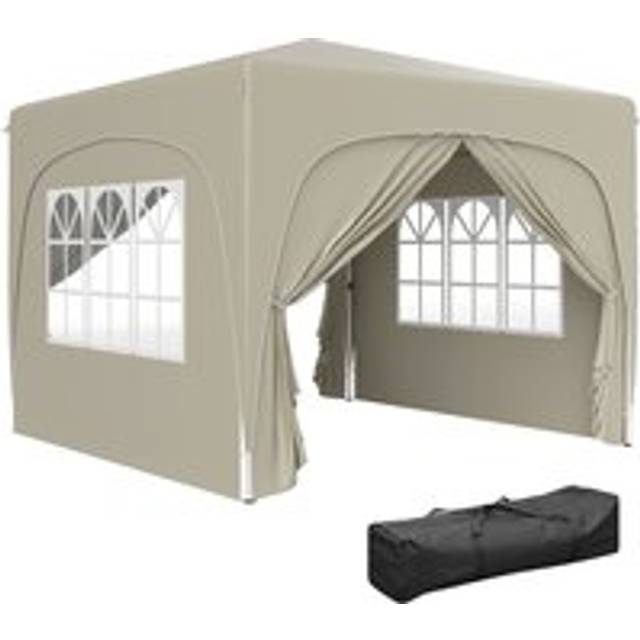 Outsunny 3 X 3(m) Upf50+ Pop Up Gazebo With Sides And Carry Bag, Sand, Brown