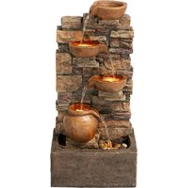 Teamson Home - 72.3 cm Outdoor 4-Tier Stacked Stone Cascading Water Fountain with led Lights, Brown