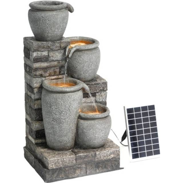 Teamson Home - 30.7' 4-Tier Cascading Bowl Solar Powered Water Fountain for Outdoor Living Spaces, Gray