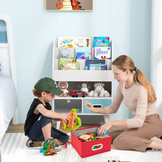 Costway Kids Bookshelf Wooden Book Display Rack With 3-tier Bookshelves-white, White