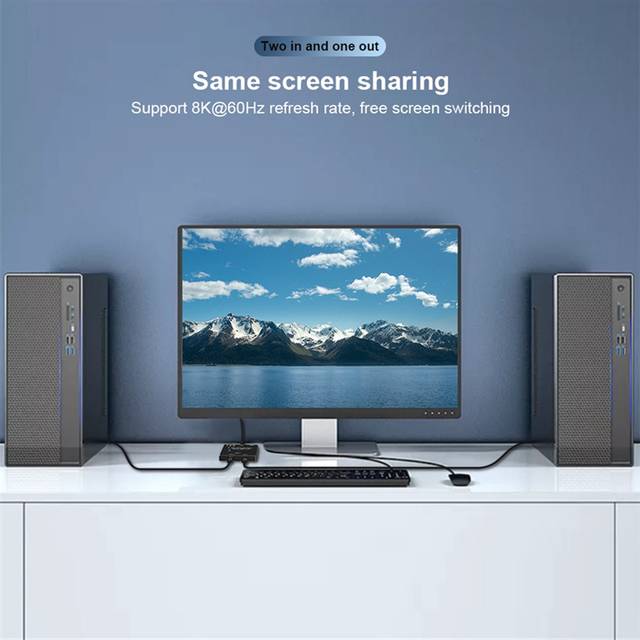 KVM USB C Two-Way Switch 1X2/2X1 USB 3.1 Splitter Data Video Switcher 8K @30Hz PD 100W for PC Monitor Mobile Phone
