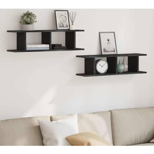 vidaXL Wall Shelves 2 pcs Black Oak 75x18x20 cm Engineered Wood
