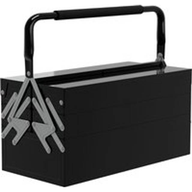 Durhand 3 Tier Metal Toolbox, 5 Tray Professional Portable Tool Box With Carry Handle For Workshop, 45cmx22.5cmx34.5cm, Black