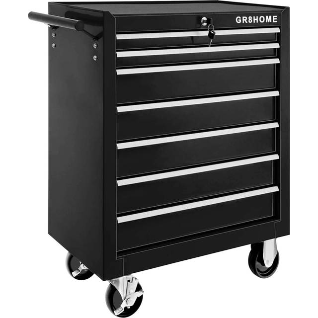 Black Roller Tool Cabinet Storage Box 7 Drawers Garage Chest Trolley