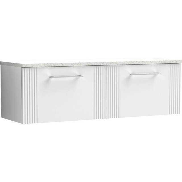 Retro 2 Drawer Wall Hung Vanity Unit with Sparkling White Laminate Worktop - 1200mm - Satin White - Balterley