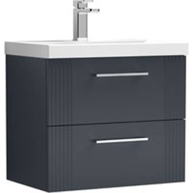 Retro 2 Drawer Wall Hung Vanity Unit with Thin-Edge 1 Tap Hole Ceramic Basin - 600mm - Satin Soft Black - Balterley