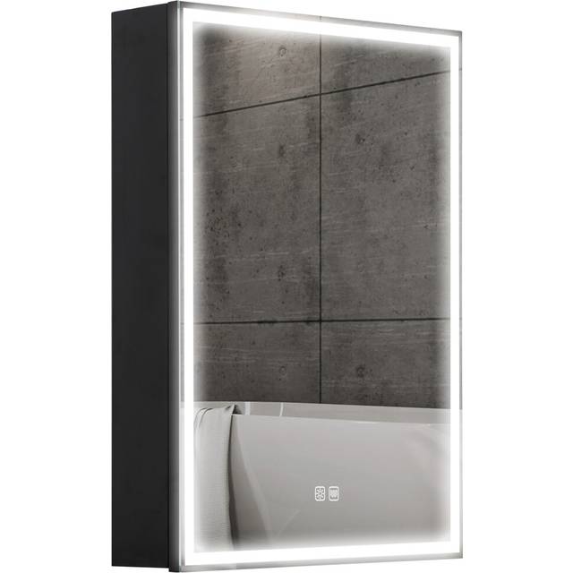 HOMCOM Bathroom Cabinet With Mirror - LED Lights And Demister Pad - Black | TJ Hughes