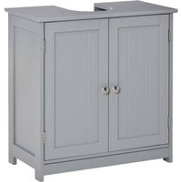 kleankin 60x60cm Under-Sink Storage Cabinet w/ Adjustable Shelf Handles Drain Hole Bathroom Cabinet Space Saver Organizer Grey