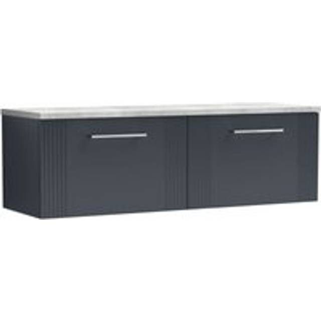 Retro 2 Drawer Wall Hung Vanity Unit with Bellato Grey Laminate Worktop - 1200mm - Satin Soft Black - Balterley