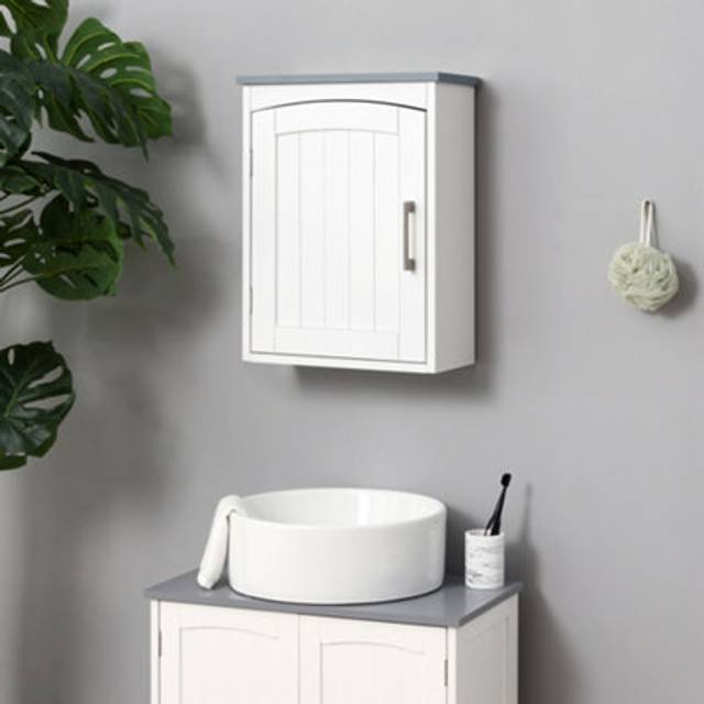 Kleankin Wall Mounted Bathroom Cabinet With Adjustable Shelf - Light Grey | TJ Hughes
