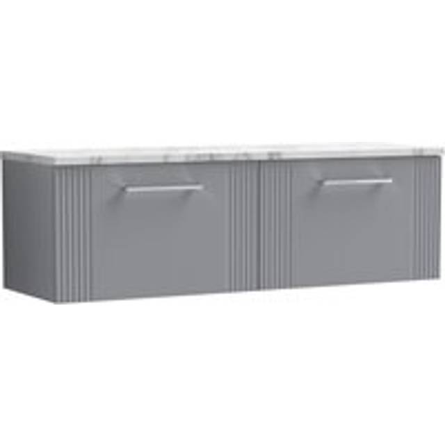 Retro 2 Drawer Wall Hung Vanity Unit with Carrera Marble Laminate Worktop - 1200mm - Satin Grey - Balterley