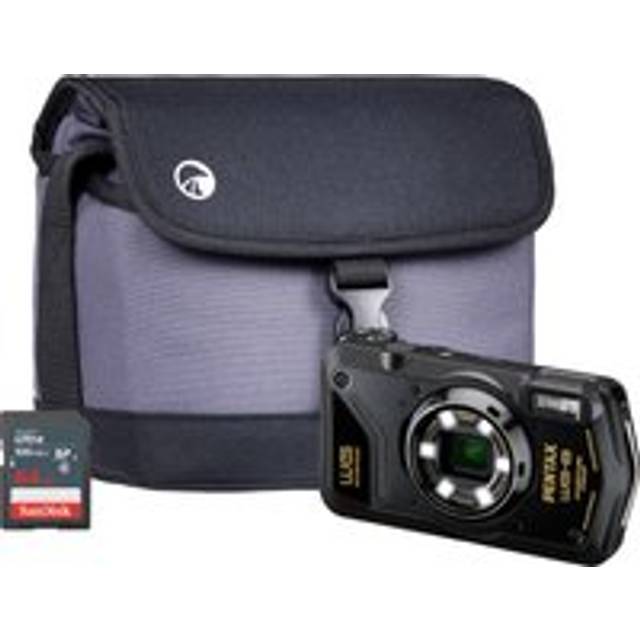 Pentax WG-8 20MP 5x Zoom Tough Compact Camera - Black (Camera + 64GB SD Card + Case)
