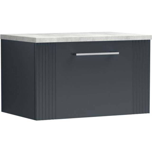 Retro 1 Drawer Wall Hung Vanity Unit with Bellato Grey Laminate Worktop - 600mm - Satin Soft Black - Balterley